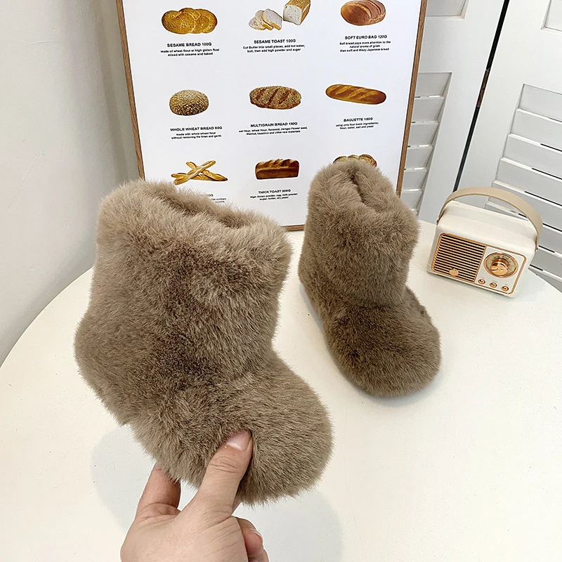 

Winter Children Ankle Boots Outdoor Princess Furry Hairy Girl Warm Plush Boots Versatile Solid Color Kids Causal Snow Boots Soft