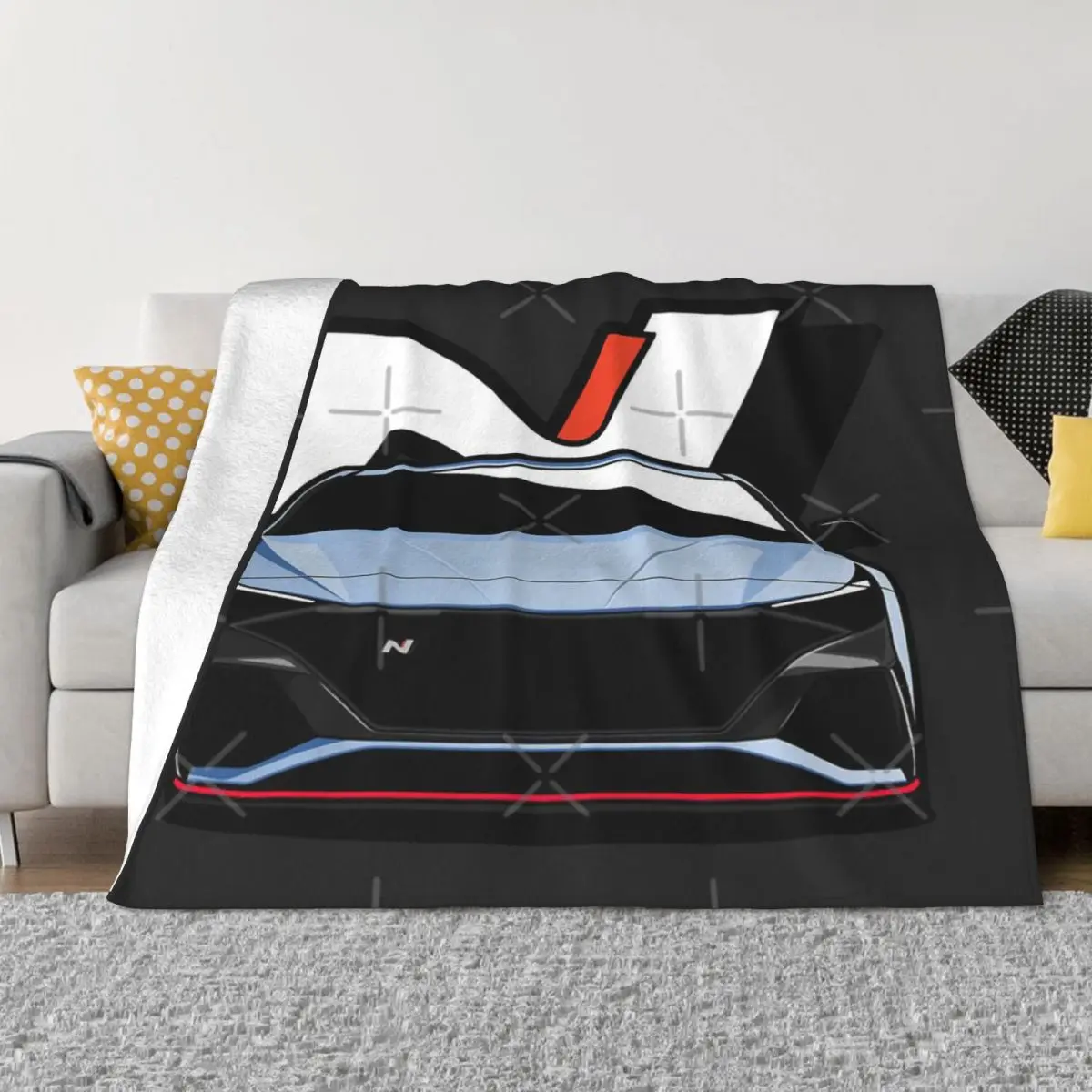 Hyundai Elantra N Performance Blue Blanket Bedspread On The Bed Soft Sofa Cover Keep Warm Decorative Sofa Blankets