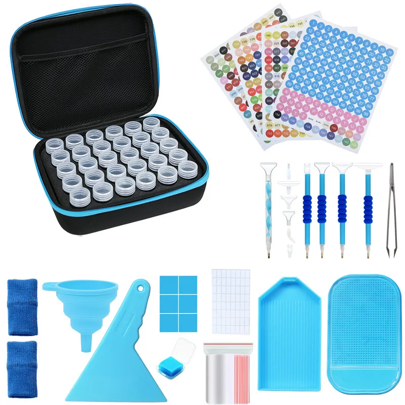 Ruopoty Diamond Painting Tools Accessories Storage Box 30 Grids Funnel Stickers Bead Storage Bottle Sets Pen Clay Tray