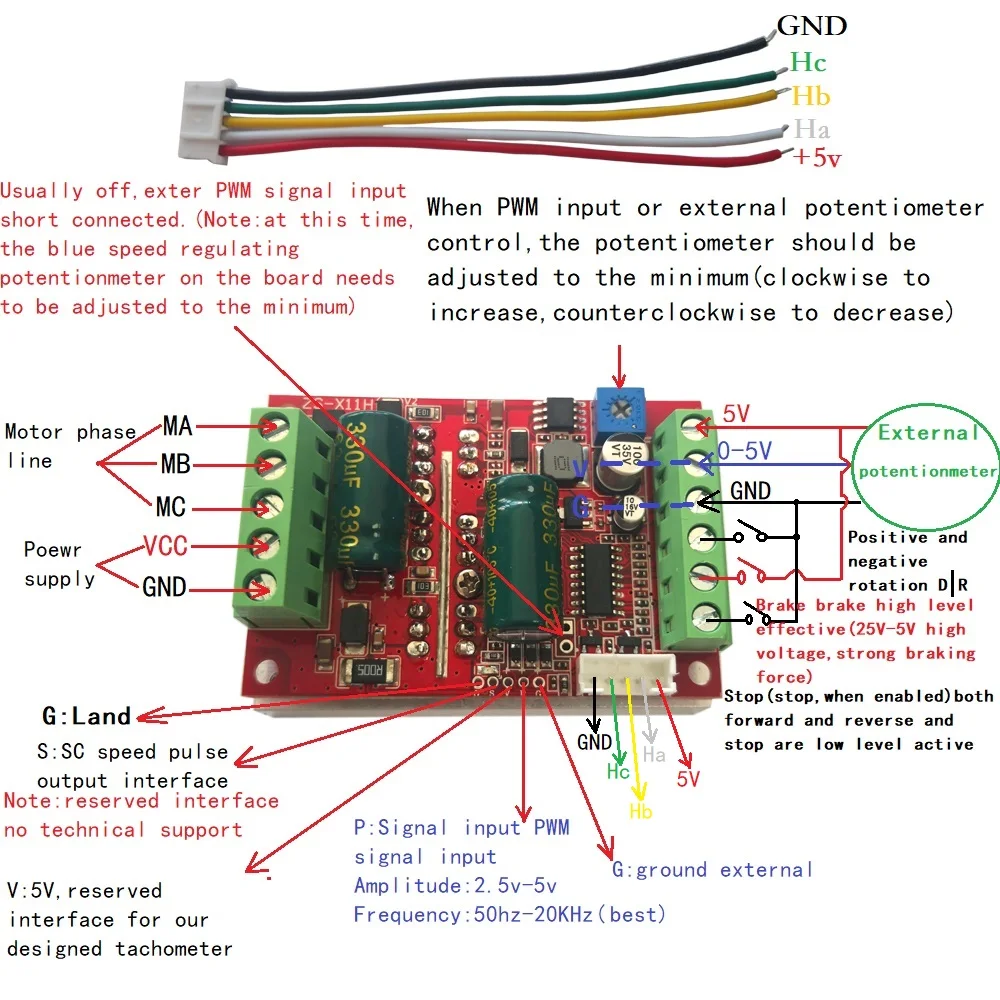 DC 9-60V 400W BLDC Three Phase DC Brushless Motor Controller PWM Hall Motor Control Driver Board 12V 24V 48V