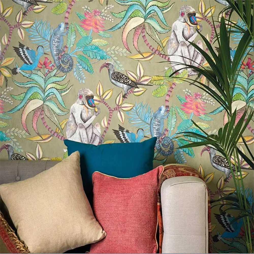custom Southeast Asian Monkey mural Animal World art wallpaper bedroom TV background wall paper Home Decoration stickers