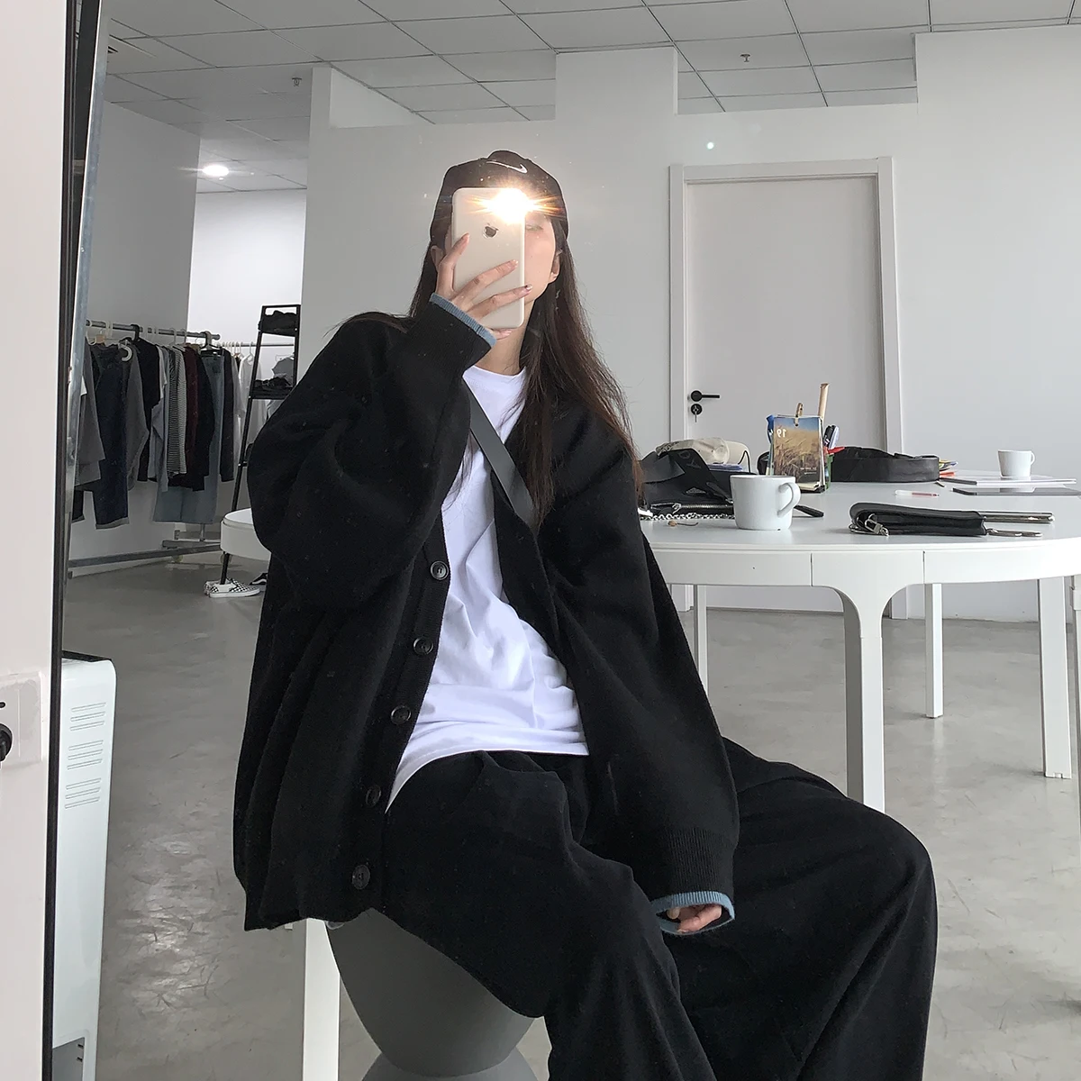 

Spring Sixi Knitted Outerwear Women's Loose Layered Thin Cardigan Korean Sle Long Sve Collar Button Regular Length