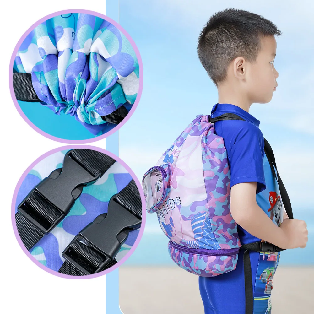 Mochilas esportivas esportivas infantis, mochila infantil com compartimento de sapatos e bolso molhado, bolsa de natação, bolsa de natação