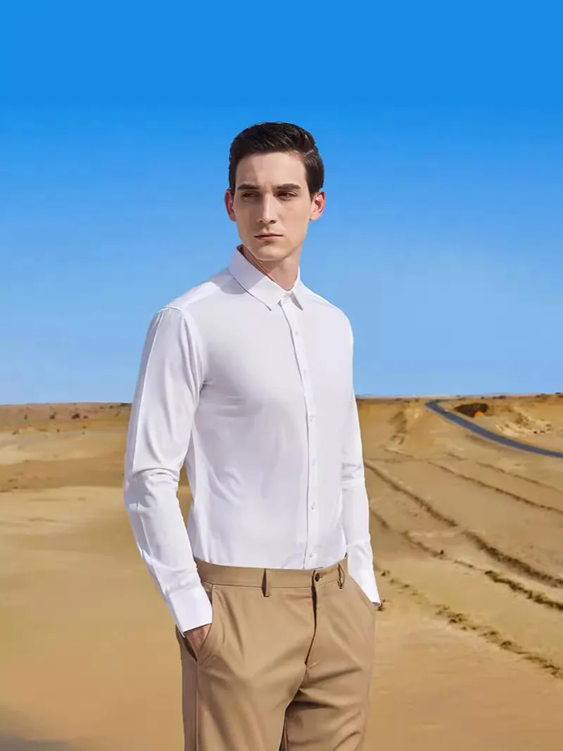 زائد 8XL 7XL 6XL الرجال قميص رسمي للأعمال كم طويل الربيع عادية تمتد المضادة للتجاعيد بلون فستان اجتماعي أسود أبيض 125 كجم