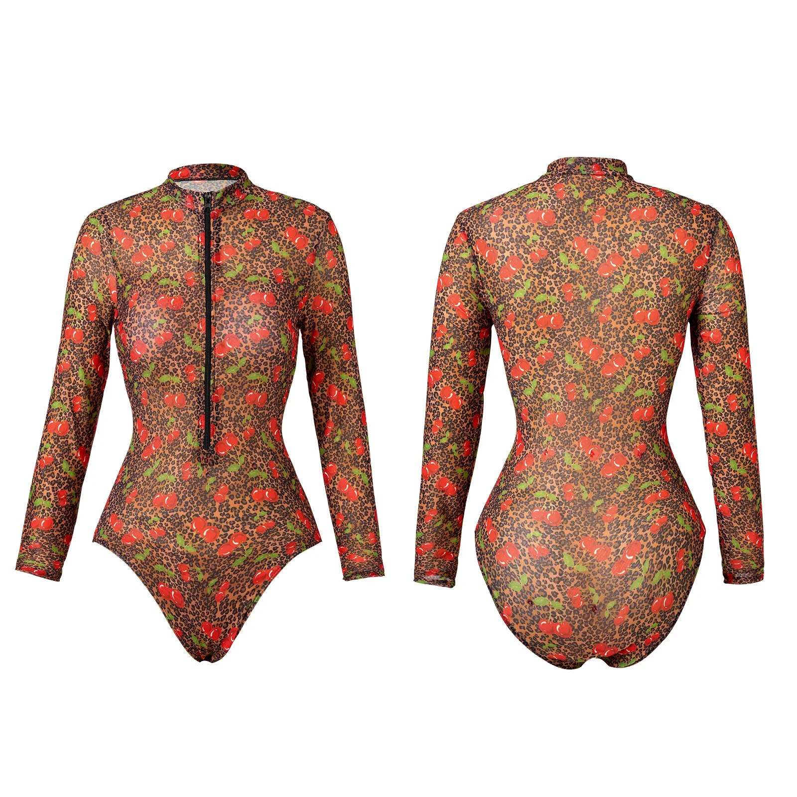 

Women's Retro Print Scoop Neck Padded Long Sleeve One Piece Swimsuits 2025 High Cut Bathing Suits Swimwear Bodysuit