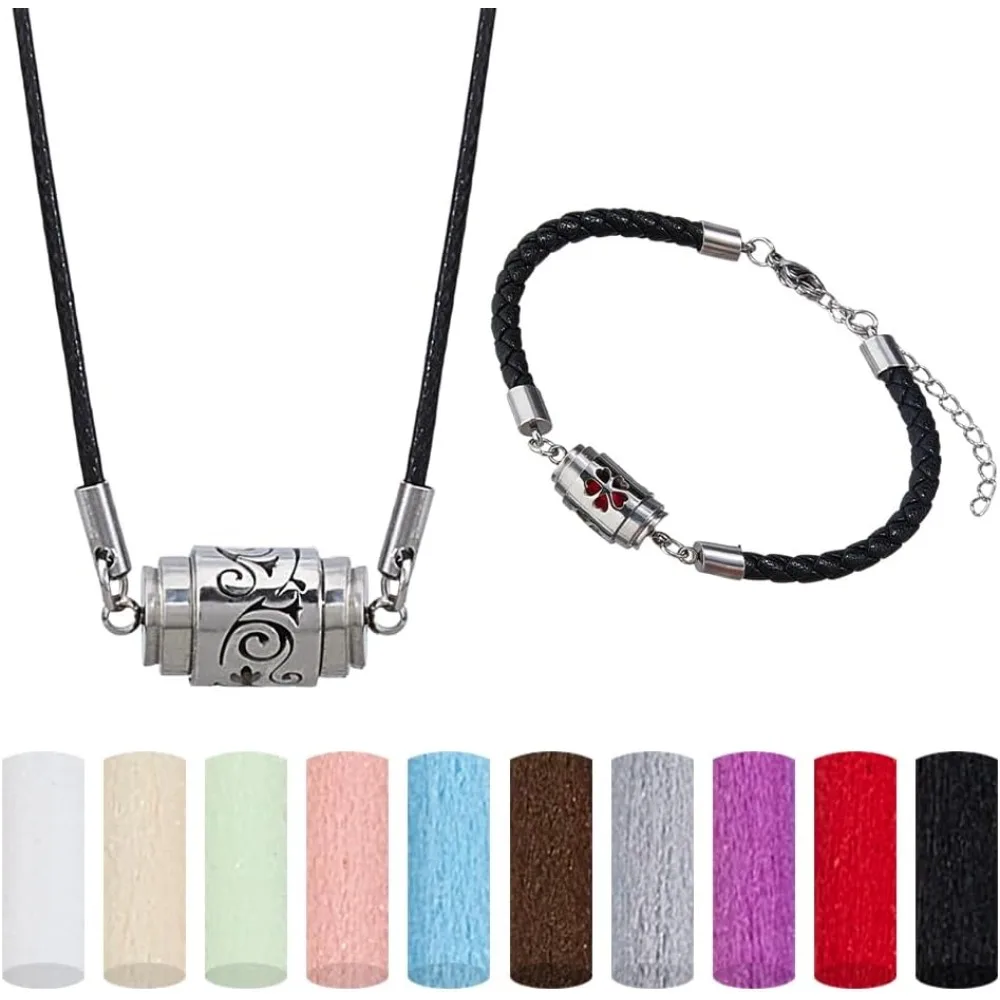 

2Styles Essential Oil Diffuser Necklace Bracelet Stainless Steel Aromatherapy Locket Pendant Set with 20Pcs Perfume Pads