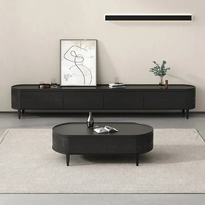 

Italian minimalist TV cabinet smoked solid wood leather small apartment furniture living room low cabinet