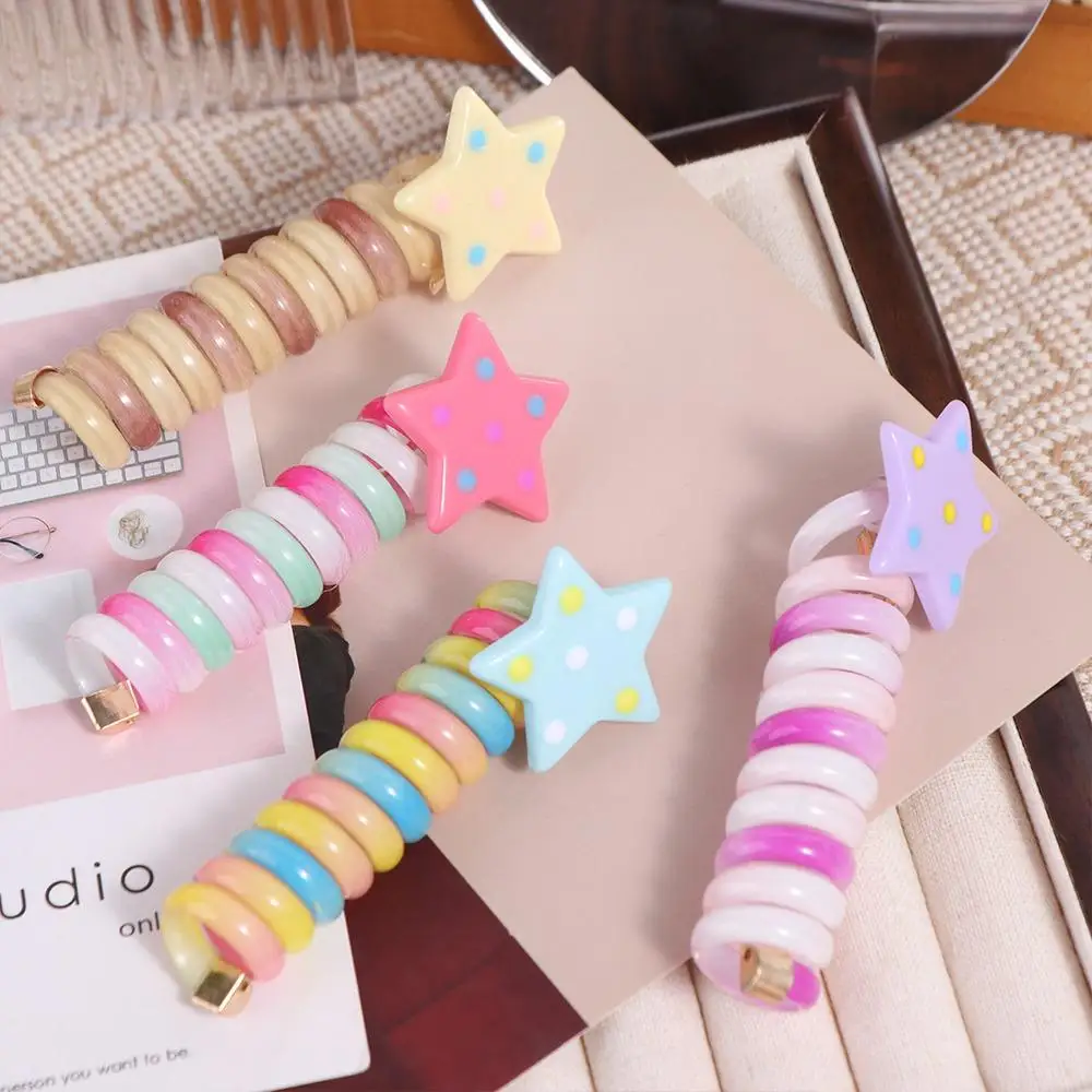 

Elegant Star Telephone Line Hair Rope Elastic Plastic Rainbow Hair Ring Korean Style Candy Color Spiral Coil Hair Rope Platform