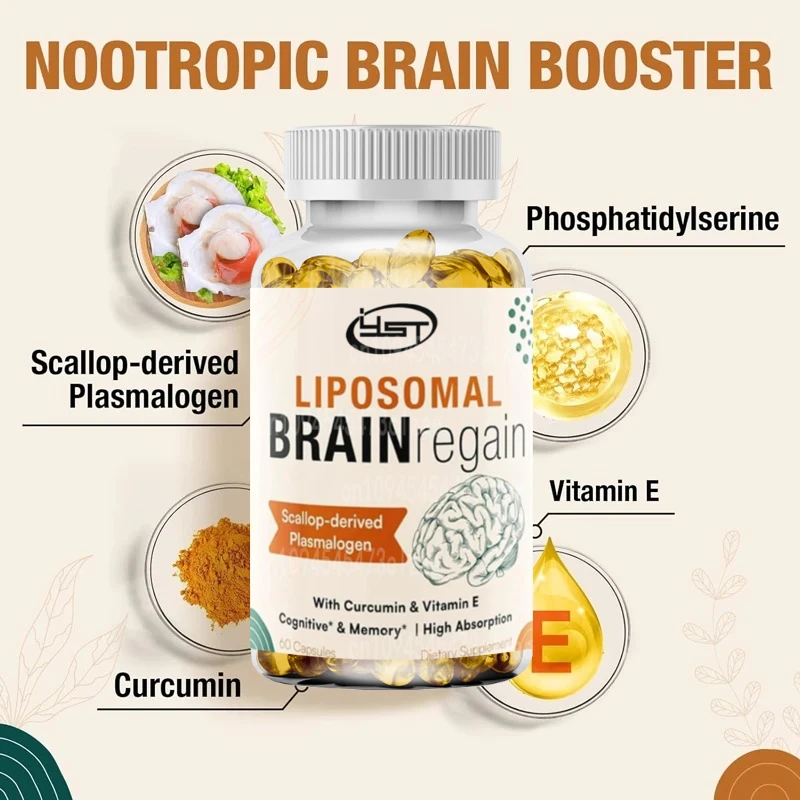 Liposomal Brain Supplements-plasma with Curcumin and Vitamin E-suitable for Cognitive Health in Elderly,adult Males, and Females