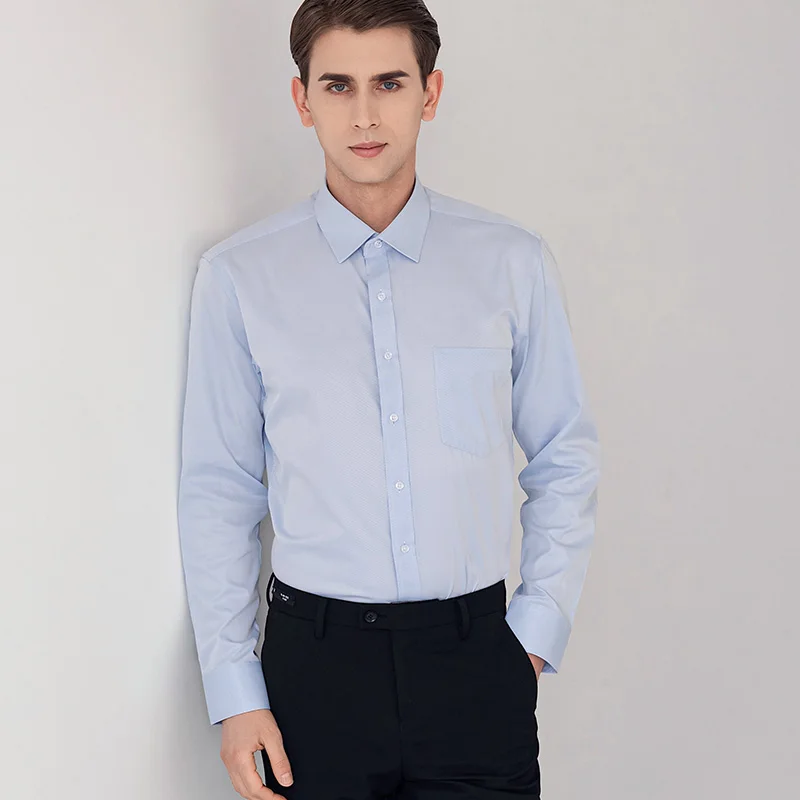 Classic men's long sleeved shirt, slim fit basic style, business casual solid color, office formal white shirt