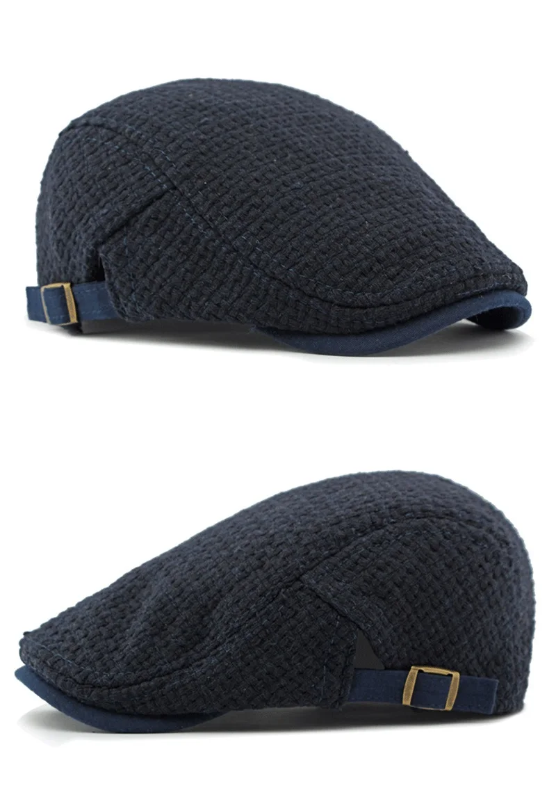 Autumn Flat Peaked Cap For Men Solid Knit Beret Hat Women Retro Newsboy Ivy Herringbone Beret Cabbie Forward Hat Adjustable