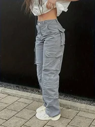 Y2K women's street hip-hop style high waisted fashionable trend workwear denim pants casual pants