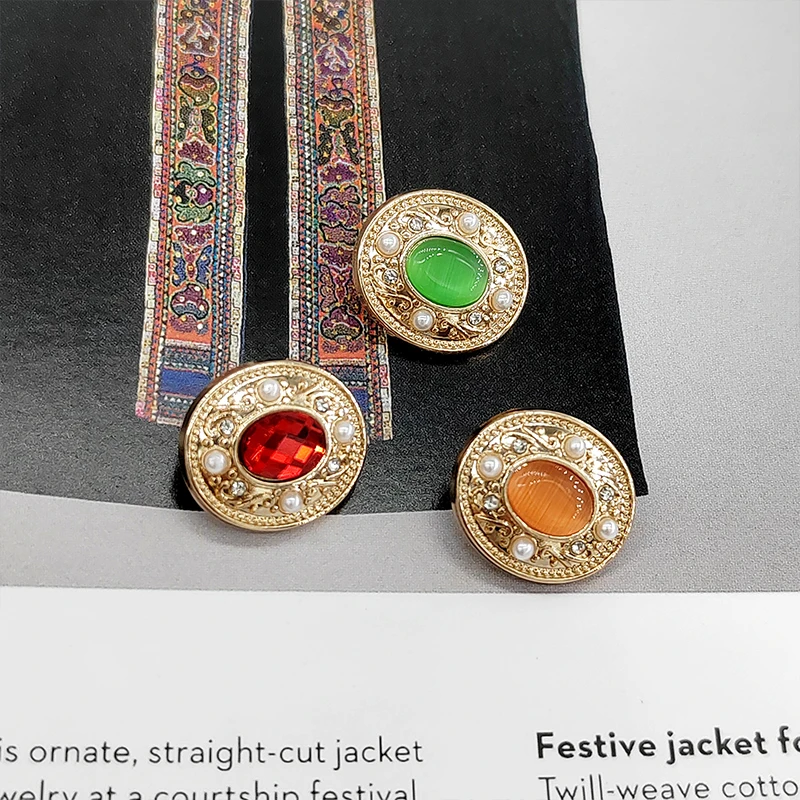 18MM Vintage Cat Eyes Luxury Rhinestone Pearl Beaded Shank Buttons Of Clothing High Quality Fashion Metal Button For Women Coat