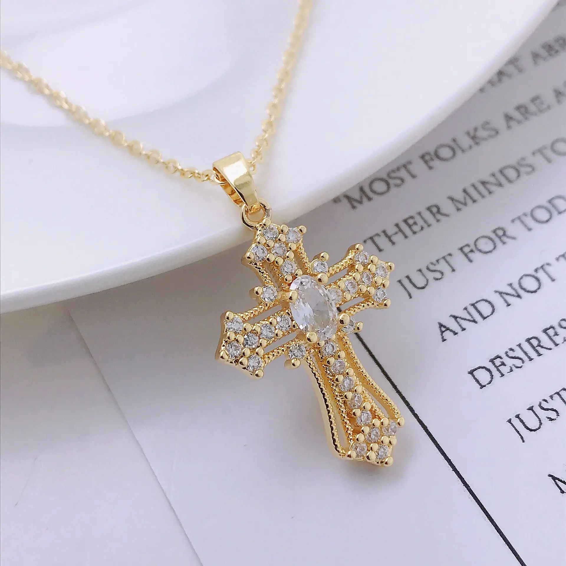 Vintage Punk Cross Zircon Pendant Necklace Women Men Titanium Steel Christian Charm Necklace Girls Hip Hop Friendship Jewelry