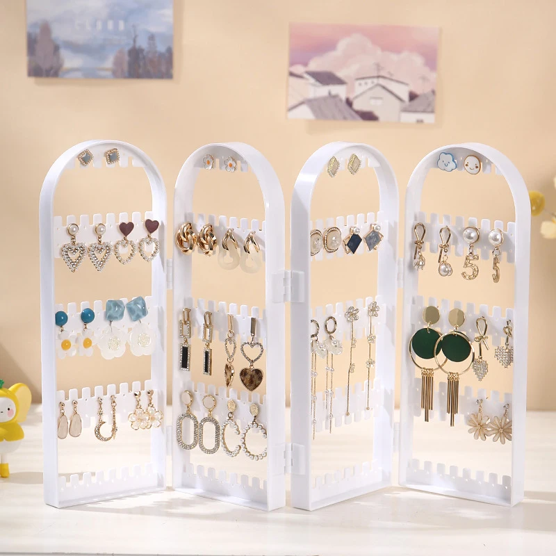 Folding Earrings Studs Display Rack Necklace Jewelry Shelf Stand Holder 5/6 Fans Panels Screen Organizer Storage Box