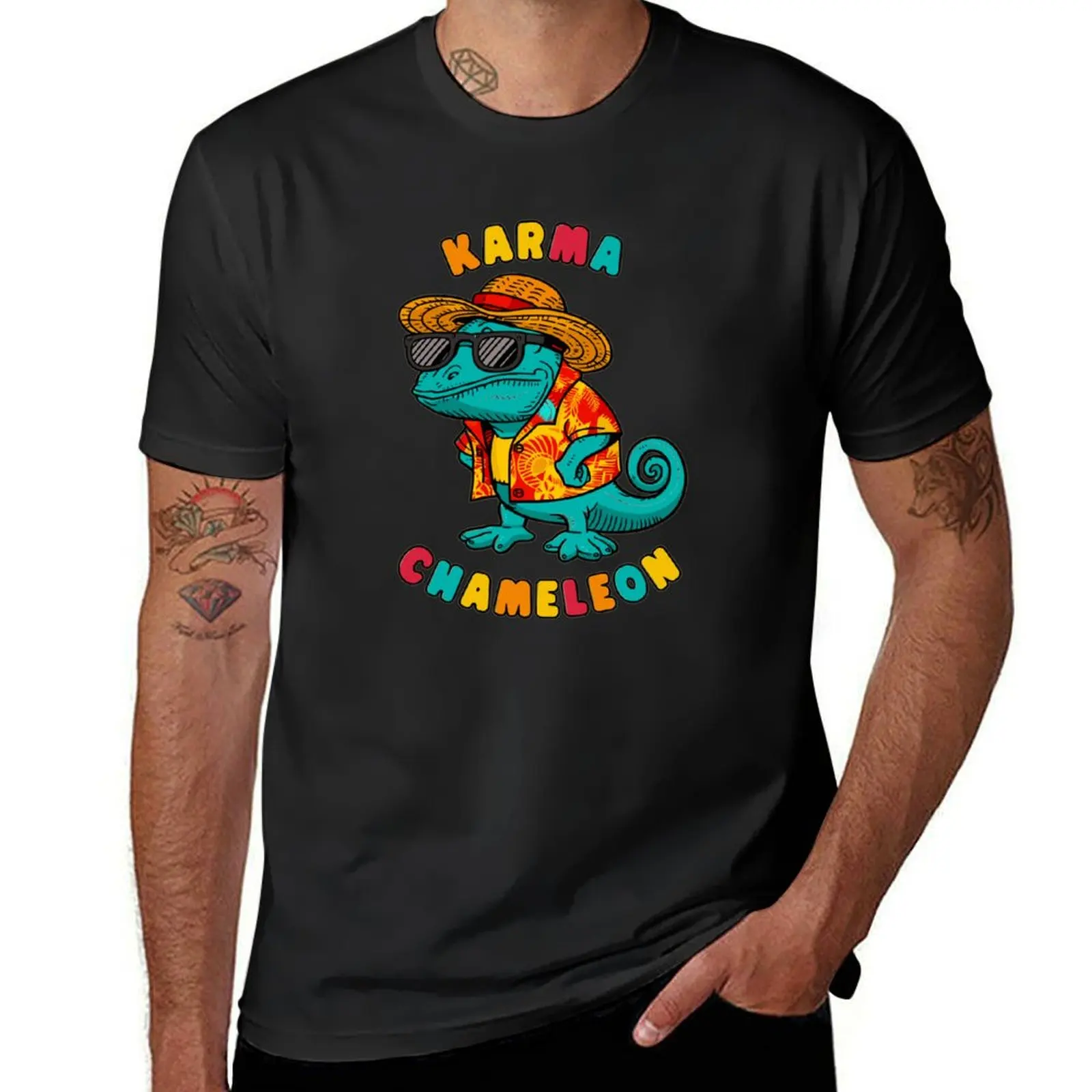 Hawaiian Style Karma Chameleon cartoon. T-Shirt heavyweights animal prinfor boys men graphic t shirts