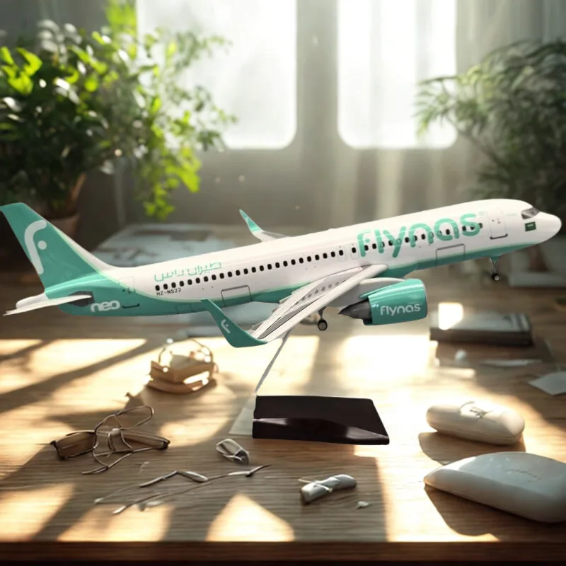 

47cm 1/80 Scale Aircraft Saudi A320neo Flynas Plane Toy Resin Diecast Airplane Kit With LED Light Base Aviation Souvenir Display