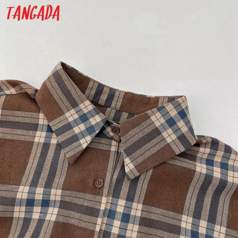 Tangada 2024 Women Plaid Oversized Shirt Long Sleeve Femae Loose Blouse Tops XLJ102