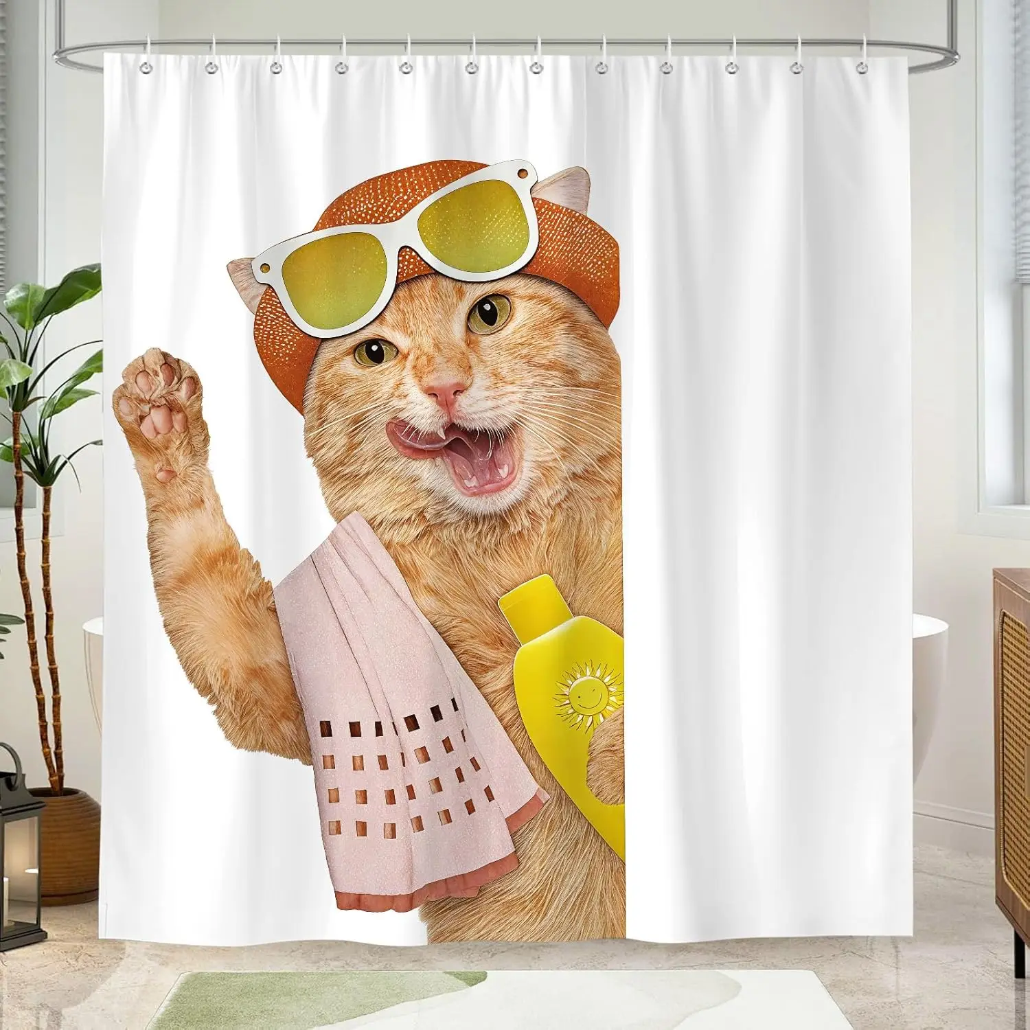Funny Cat Shower Curtains 72 x 72 inch,Bathing Cat Waterproof Polyester Fabric Bathroom Curtain with 12 Hooks