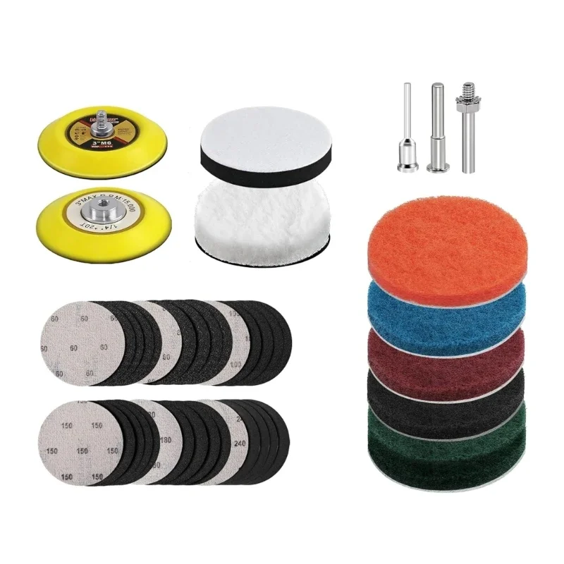 42Pcs Car Headlight Restoration Kits Sanding Discs with Backing Pad Wool Buffing Polishing Pad Pad for Car