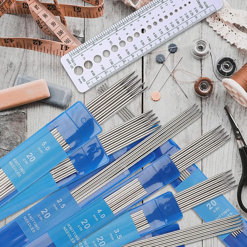 5Pcs/set 20CM Stainless Steel Knitting Needles Set 2-5MM DIY Sweater Weave Double Pointed Straight Beginner Knitting Tools