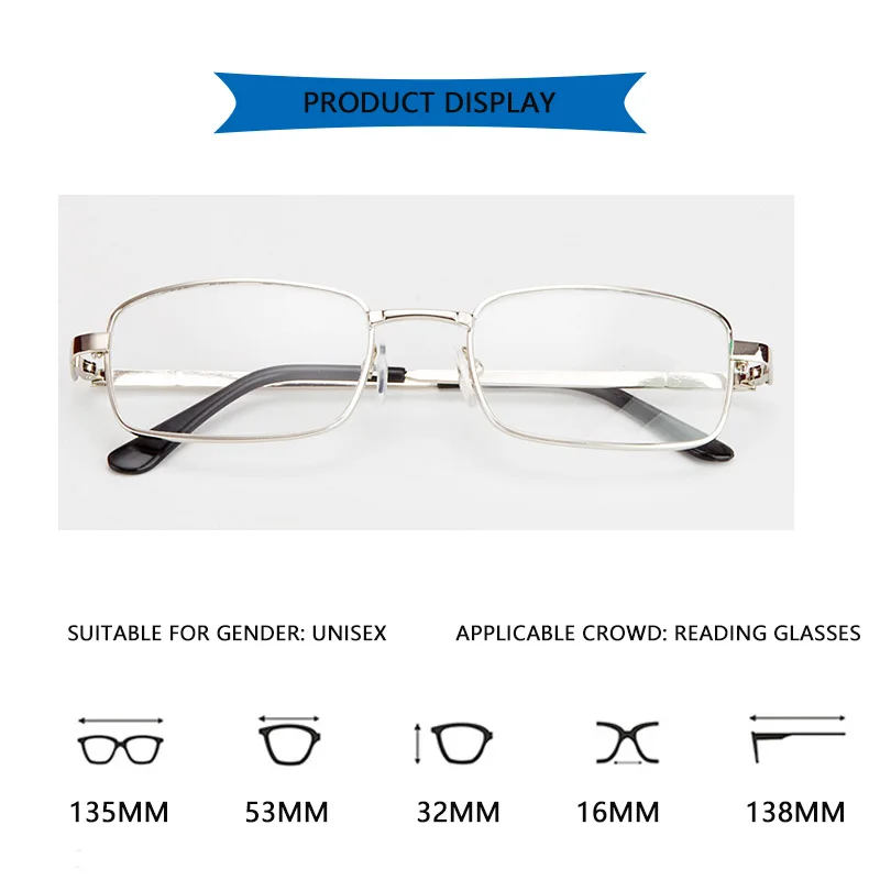 2PCS Anti-blue Light Reading Glasses Men Women Alloy Far-sighted Eyewear Metal Frame Presbyopic Eyewear with Diopter+1.0 To +4.0