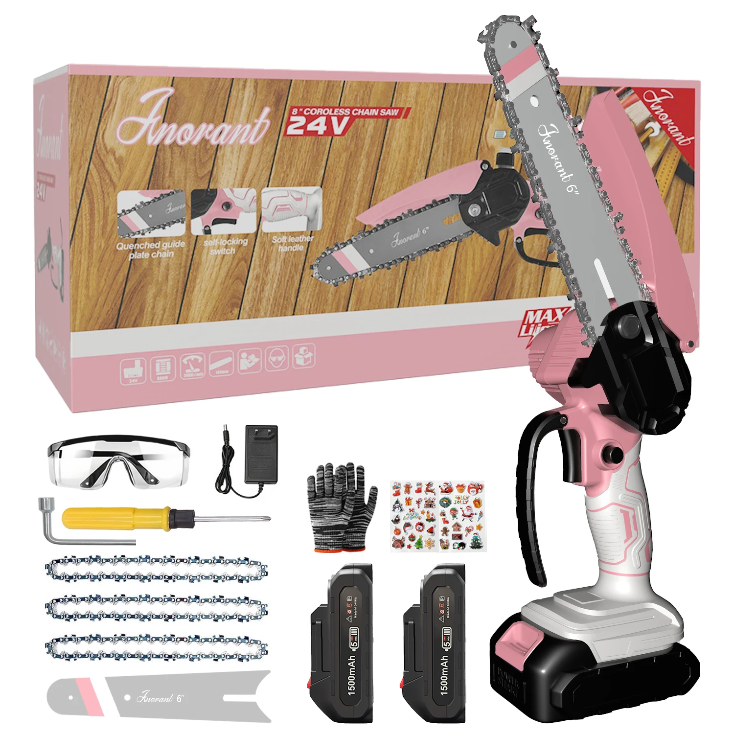 منشار كهربائي صغير لاسلكي مع بطاريتين، مناشير محمولة فائقة لقطع الأشجار والفناء #1