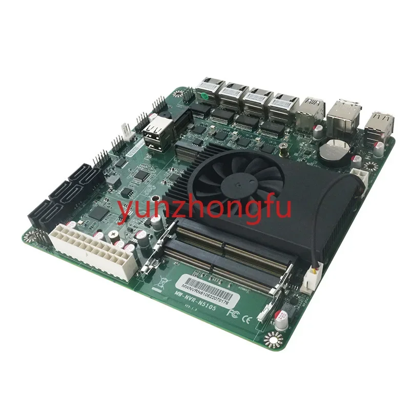 For N5105 NAS Mini ITX Industrial Motherboard 17x17CM Soft Routing I226-V B3 2.5Gbps 4*LAN 2*M.2 NVMe 6*SATA3.0 Mainboard PC