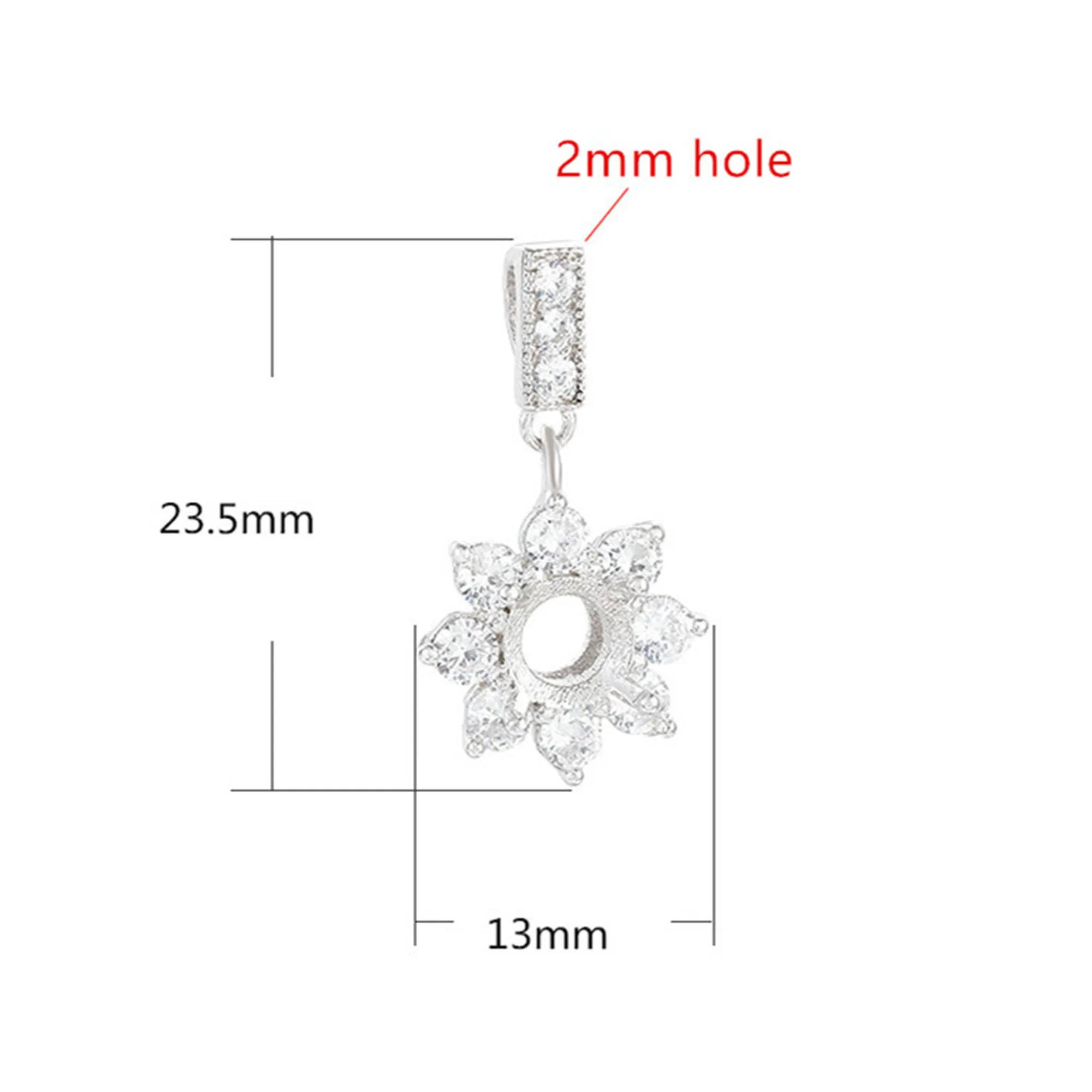 925 Silver Pendant Blank for 6x6mm Round Cabochons or Faceted Gemstones 925 Silver Zircon Pendant Base SP0092