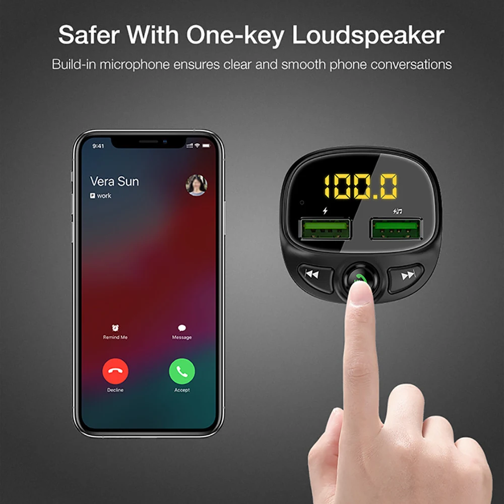 New USB Car Charger For Phone Bluetooth Wireless FM Transmitter MP3 Player Dual USB Charger TF Card Music HandFree Car Kit