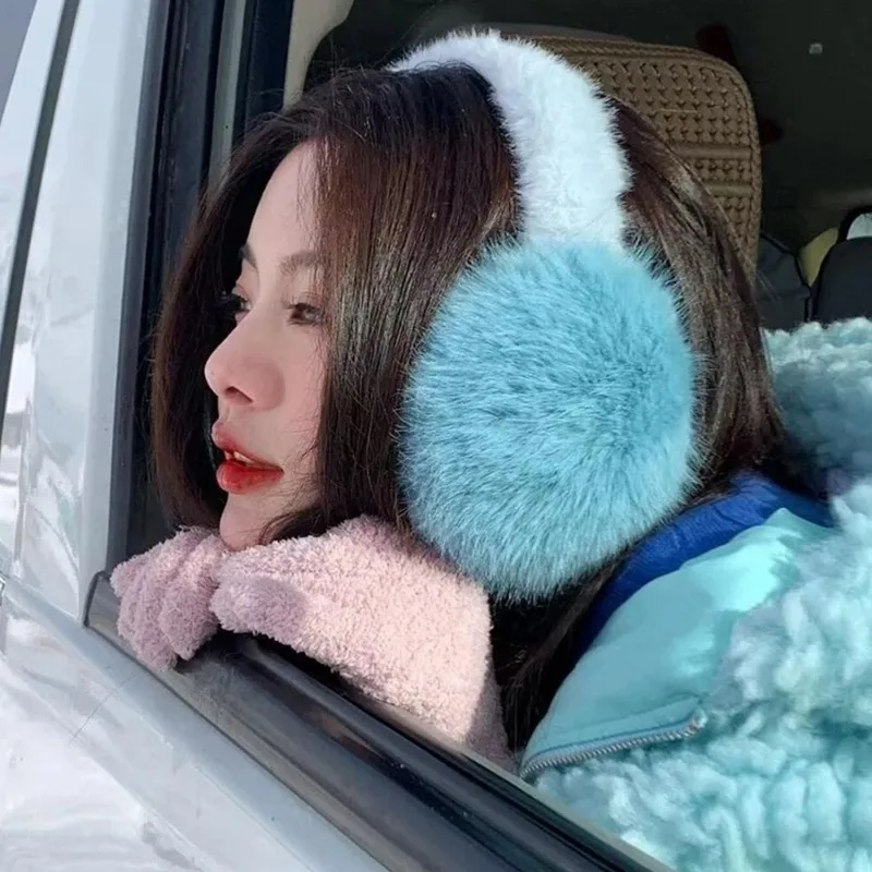 Fox Fur Imitation Plush Earmuffs Women Winter Thicken Colorful Plush Ear Protection Cold-proof Windproof Solid Color Ear Covers