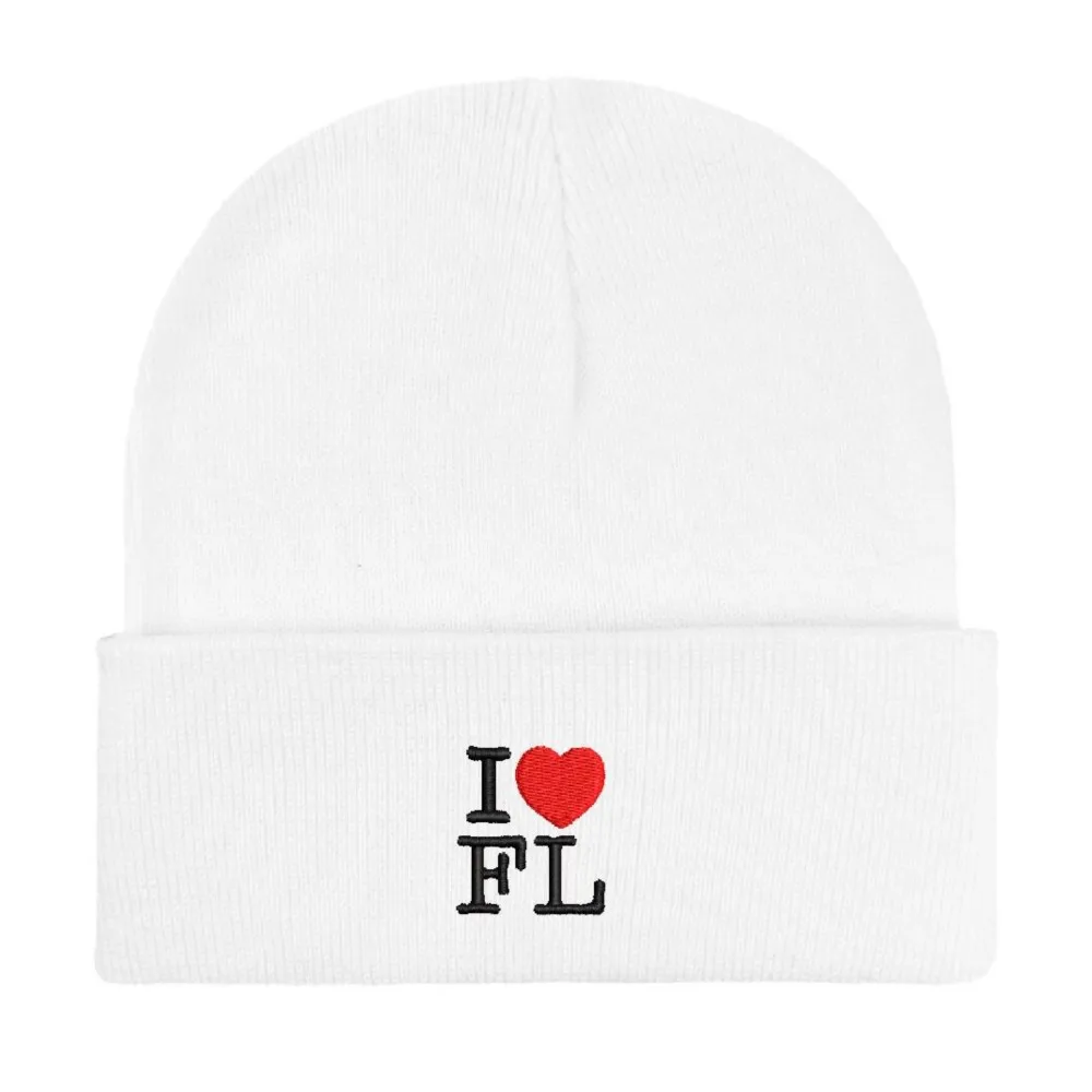 Embroidery Design I Love Florida FL Beanies Knitted hats Custom Text Winter thick caps Men Women Caps Warmer Bonnet hat