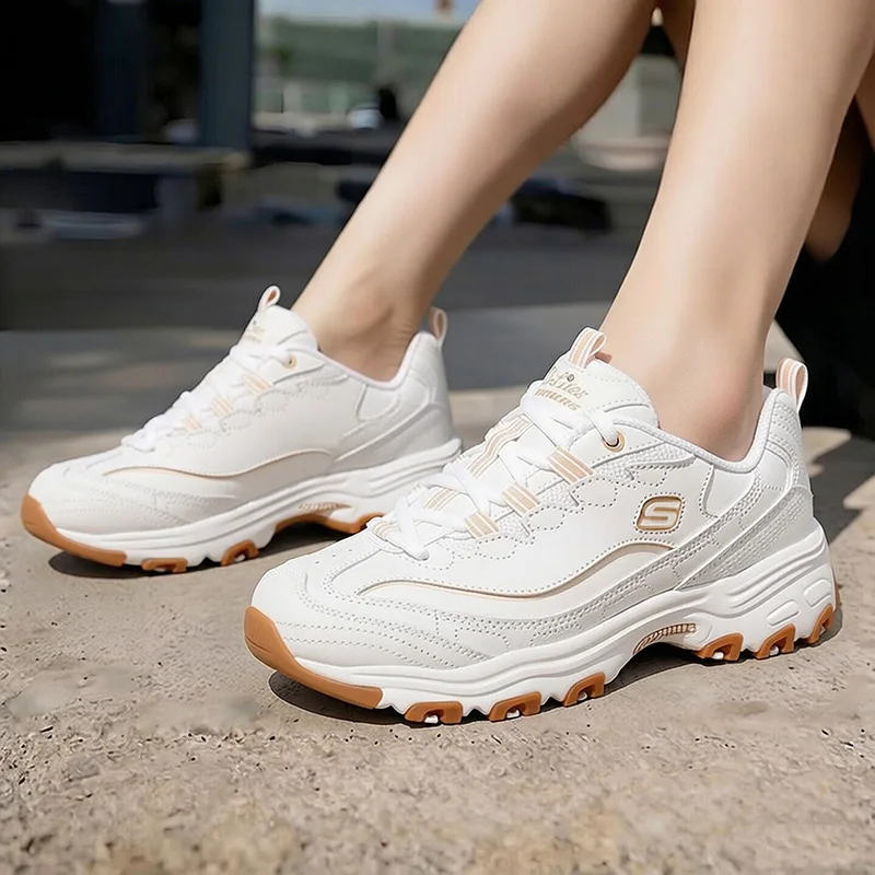 Skechers 149807-WHT White D'LITES 1.0 Women Panda Chunky Platform Casual Walking Dad Sneakers
