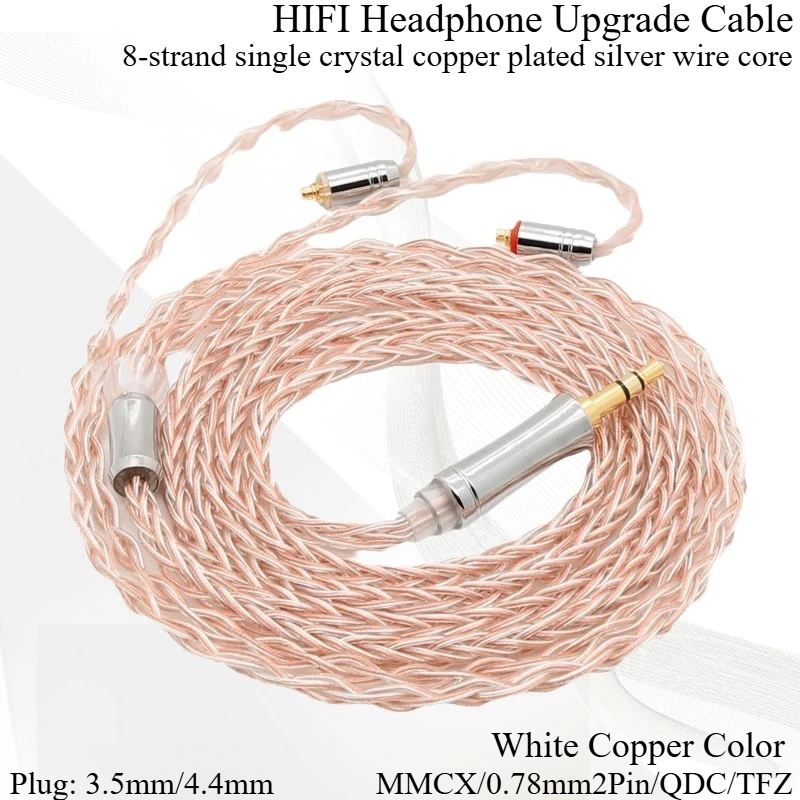 

HIFI Earphone Upgrade Cable IEM MMCX 0.78mm2Pin QDC TFZ 8-strand Single Crystal Copper Plated Silver Wire Wired Earphone Weaving