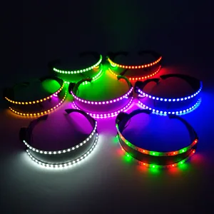 Cyberpunk futuristic luminous cosplay glowing glasses rave cyber glasses led light up upglasses for men dance show props 11 Main Sales Rave Party Glasses - №7