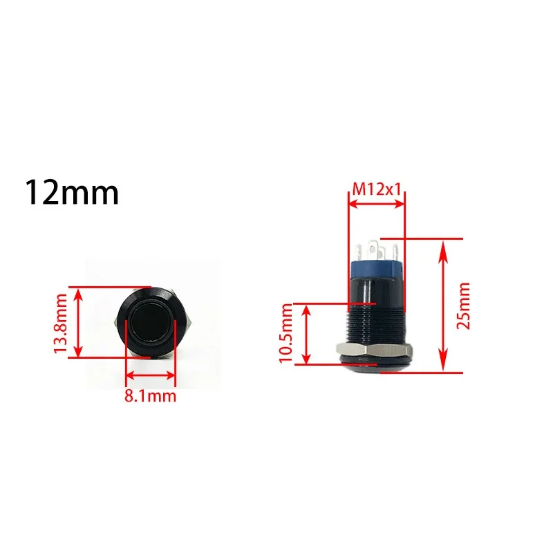 12mm Oxidized Black shell Push Button Switch Momentary Latching Fixed On Off Power Switch LED Light