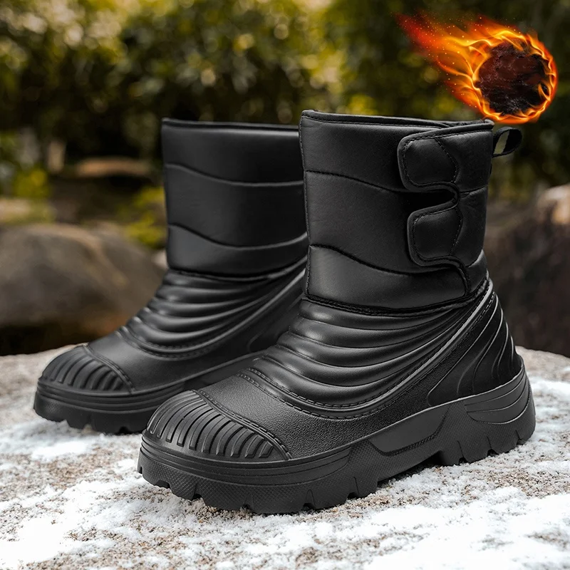 Zapatos de algodón para hombre con forro polar de otoño e invierno, botas de nieve para exteriores, botas altas impermeables, antideslizantes y cálidas