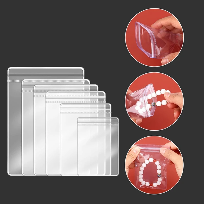 NEW-120 Pcs PVC Jewelry Bags Self Seal Jewelry Storage Bags Clear Zipper Lock Bags Sealable Jewelry Storage Bags (6 Sizes)