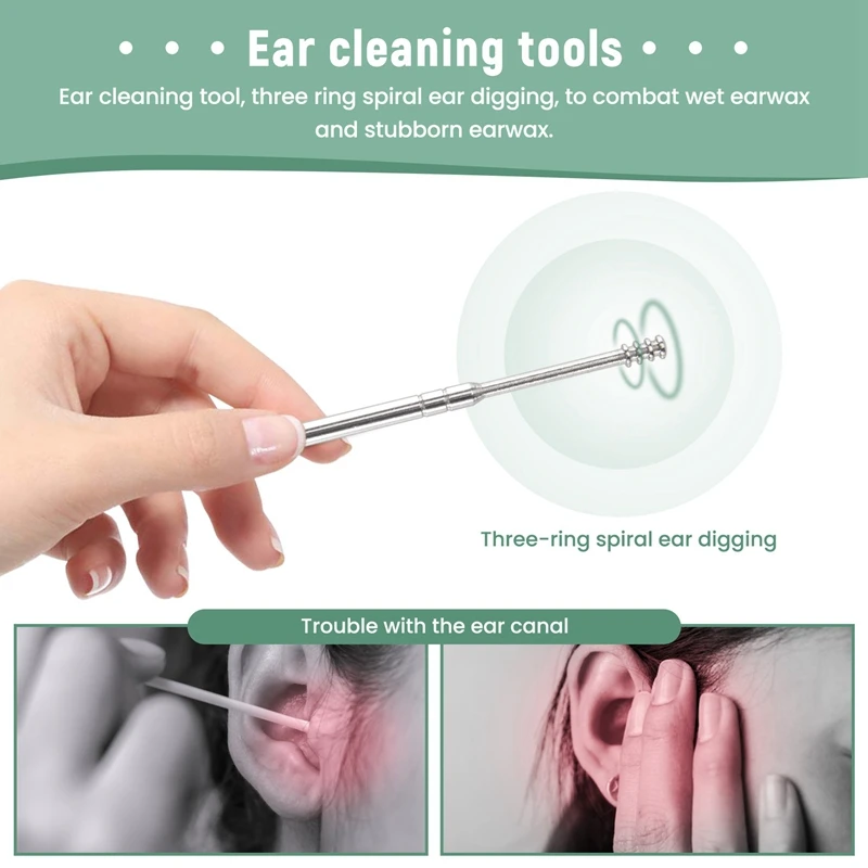 6Pcs Ear Pick Set Stainless Steel Earpick Ear Wax Curette Remover Ear Cleaner Spoon Spiral Ear Clean Tool With Case