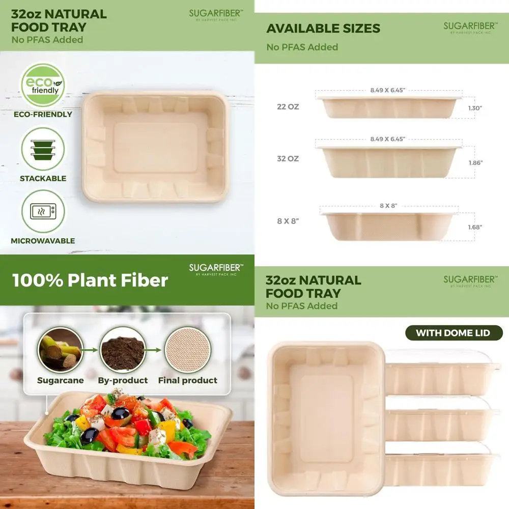 

Компостируемые лотки для сахарной трости на 32 унции с крышками, экологически чистые контейнеры для пищевых продуктов, изготовленные из растительных волокон
