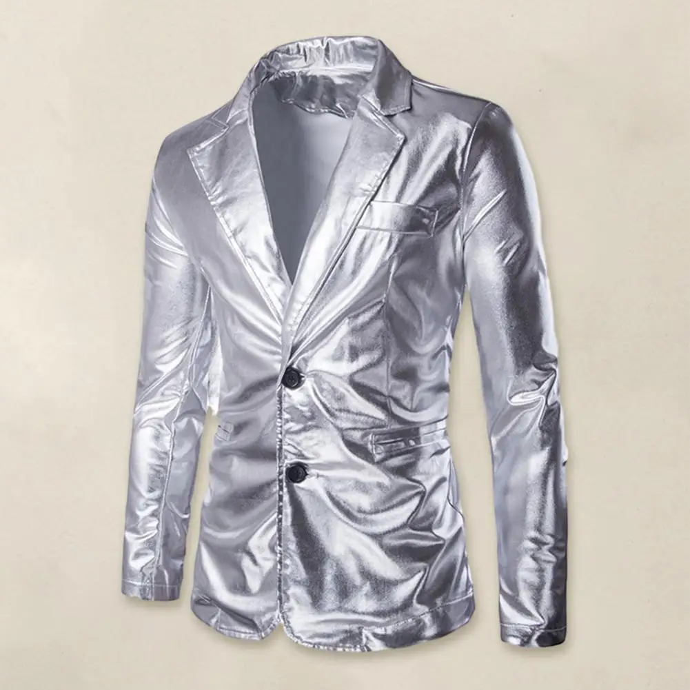 Men\'s Suit Slim Fit Solid Shiny Party Gold Silver Black Suit Men Wedding Prom Blazer Jacket Pants Performance Party Year Jacket
