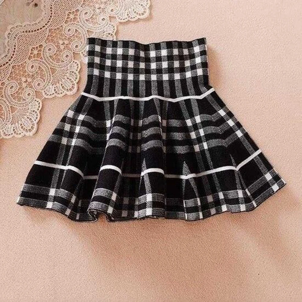 2021 Autumn Winter Skirts For Girls Fashion School Girls Pleated Skirts Kids plaid Clothes Baby Child High Waist Tutu Skirts