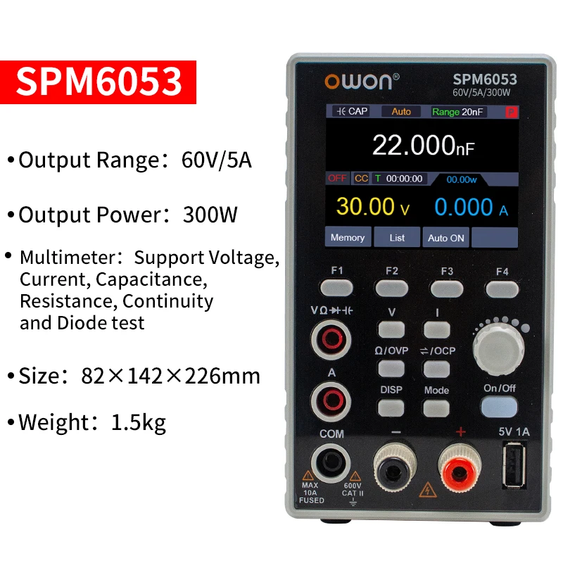 OWON SPM3103 Programmeerbare DC-voeding, draagbare laboratoriumvoeding met 4 1/2 digitale multimeter-spanningsregelaar