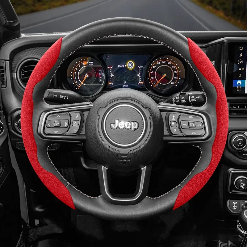 Suitable for Jeep Anti-Slip Buckle Segmented Suede Steering Wheel Cover Suitable for Compass Renegade Wrangler Jk Jl Grand