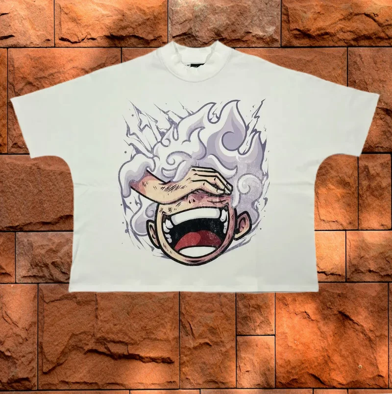 T-shirt a maniche corte Casual allentata Harajuku da uomo e da donna con motivo a fumetti retrò estivo stampato a maniche corte