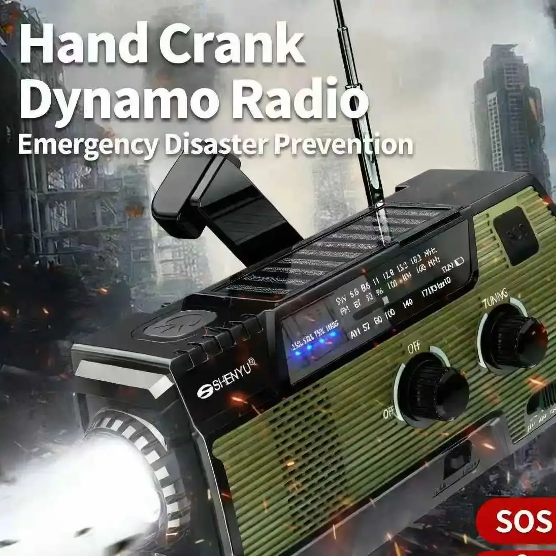 

Hand Crank Solar Emergency Radio with Flashlight, Portable Weather Radio for Outdoor Camping Hiking Survival Disaster Prevention
