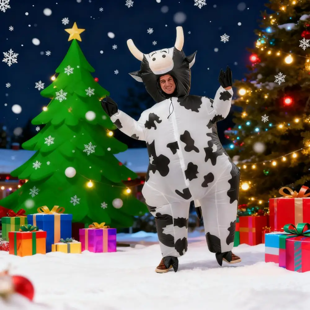 

Christmas Funny Milk Cow Inflatable Costume Adult Cosplay Cartoon Animal Party Carnival Fancy Dress Suit Advertising Clothe Gift