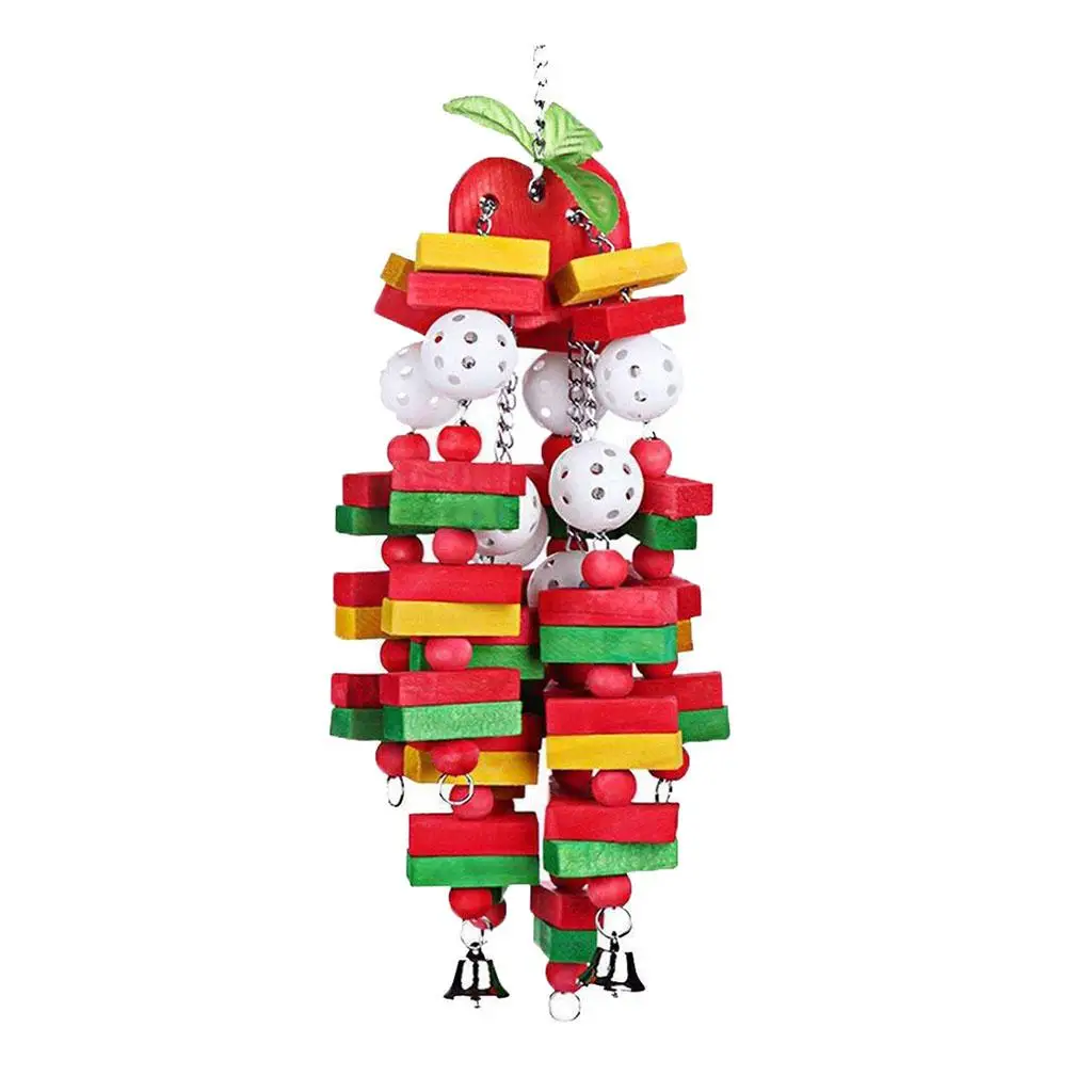 Medium Parrot Bird Block Toys Natural Wood Rope Bell Chew Swing for Cage Exercise and Beak Grooming
