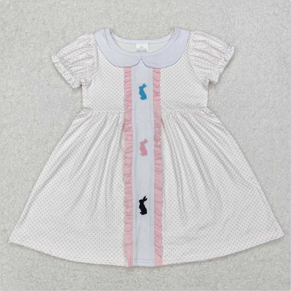 

Baby Girls Dress Easter Rabbit Polka Dots Toddler Kids Clothes Short Sleeve Knee Length Dresses Wholesale Kid Girls Clothing
