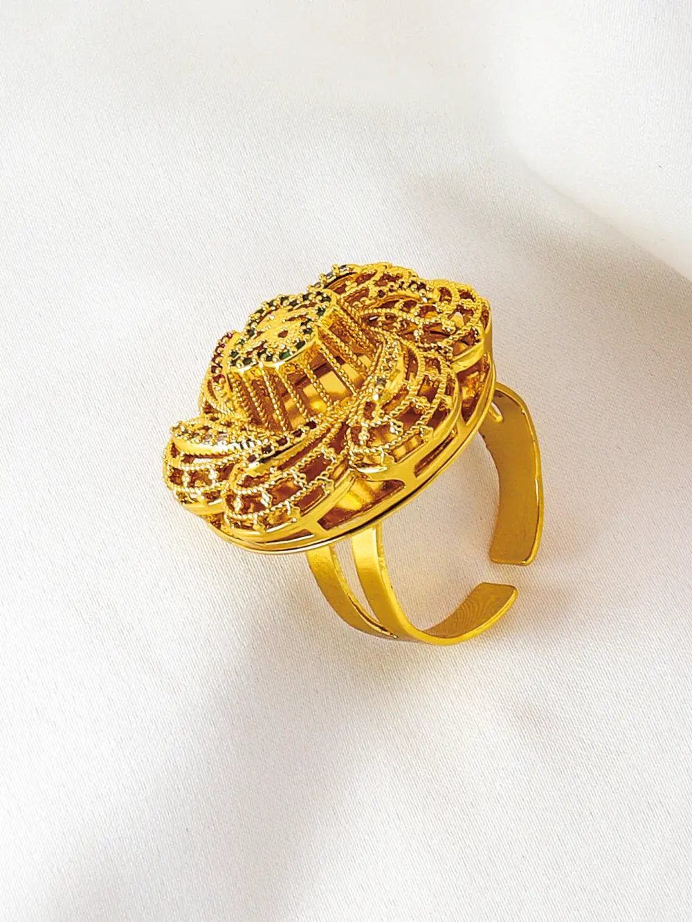 Arab /Ethiopian/African Wedding Gold Color Ring for Women Men Fashion Jewelry Party Ring Adjustable Opening Luxury Zircon